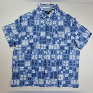 Nat Nast Luxury Shirt Mens XL Hawaiian Camp Blue All Over Print Silk Cotton